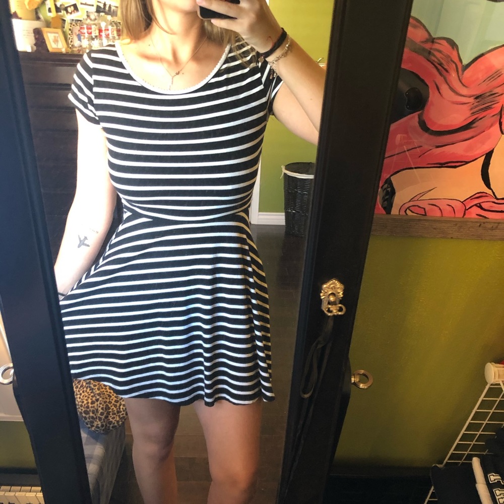Black and white striped skater dress